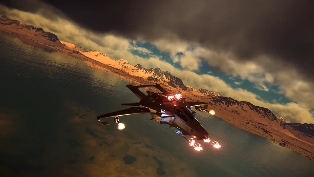 Reaper Squadron bei einer Interception-Mission im Tiefflug über Wasser und Gebirge